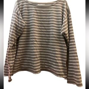 Everlane Boat Neck Gray White Stripe 100% Cotton Shirt Rolled Hem XL